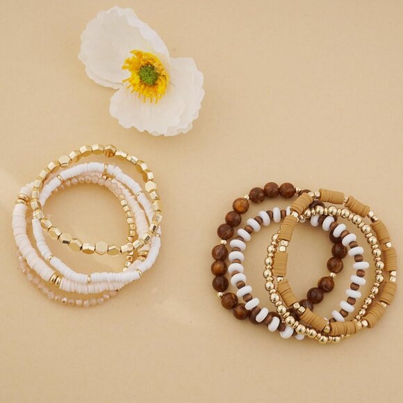 Heishi Clay Bead Bracelet Set Women Boho Stackable Elastic Jewelry - Picture 3 of 6